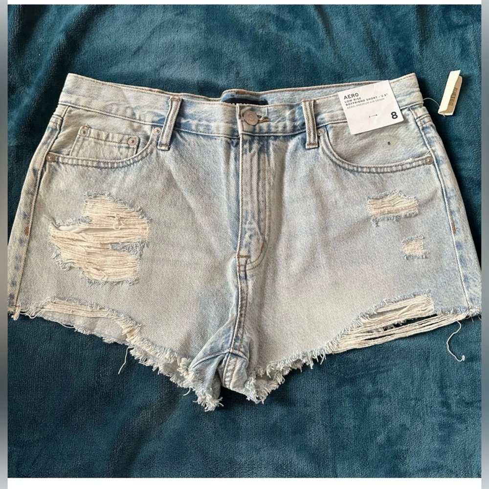 Aeropostale Blue Jean Shorts with Frayed Edges and Decorative Patches - Picture 4 of 5